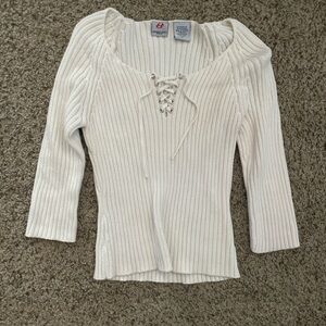 Anchor Blue Ivory Lace-Up Sweater